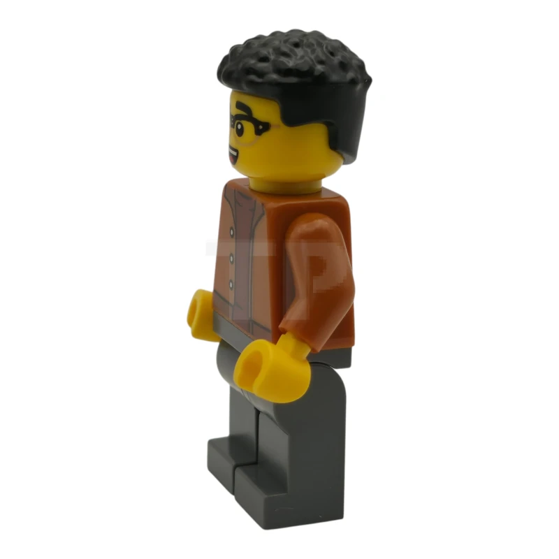 LEGO&reg; cty1945 Conductor de Supercoche EV - Masculino, Chaqueta Naranja Oscuro, Piernas Gris Azulado Oscuro, Pelo Enroscado Negro