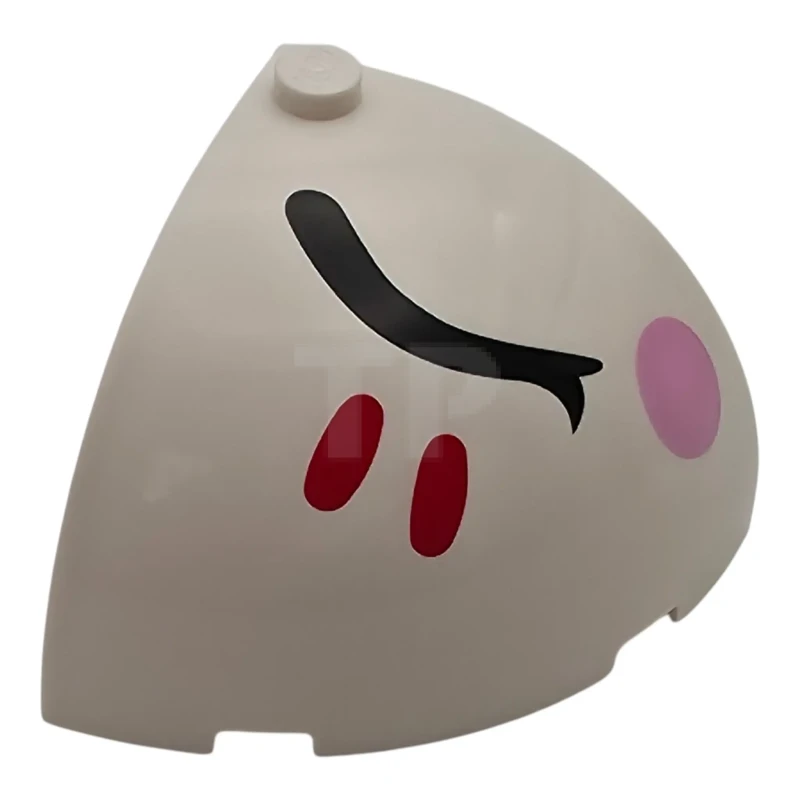 LEGO&reg; 6529379 - 49612pb03R - Brick, Round Corner 4 x 4 x 2 2/3 Dome Top with Black Closed Eyelid, Bright Pink Cheek Oval, and Red Eyelashes Pattern Model Right Side