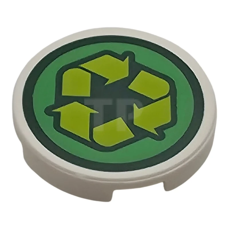LEGO&reg; 6581551 - 14769pb824 - Tegel, rond 2 x 2 met onderkant noppenhouder met donkergroen, groen en lime Recycle logopatroon