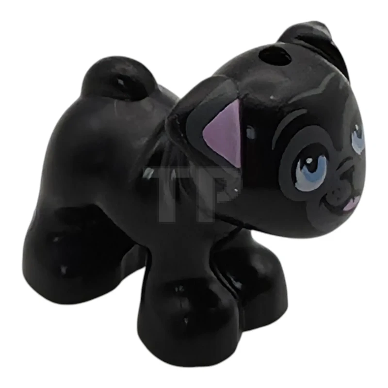 LEGO&reg; 6581531 - 24111pb11 - Cane, stile Friends, Carlino, in piedi con muso e orecchie grigio scuro e bluastro, orecchie e lingua interne rosa brillante, occhi azzurri (Frenchie)