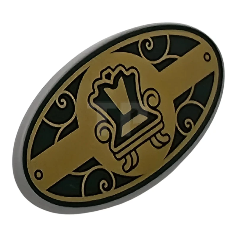 LEGO&reg; 6575434 - 92747pb18 - Minifigur, Schild Ellipsenförmig mit goldenem und dunkelgrünem Ornamentstuhl und Schnörkelmuster