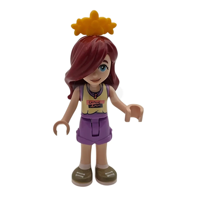 LEGO&reg; frnd0888 Friends Paisley - Bright Light Yellow and Medium Lavender Tank Top, Medium Lavender Shorts, Dark Tan Shoes, Bright Light Orange Flower Tiara