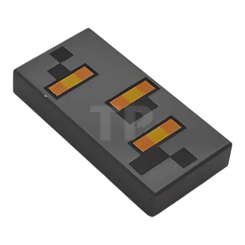 LEGO&reg;  - 3069pb1471 - Tile 1 x 2 with Pixelated Orange and Bright Light Orange Rectangles, Black Outlines and Squares Pattern (Minecraft Creaking Face)