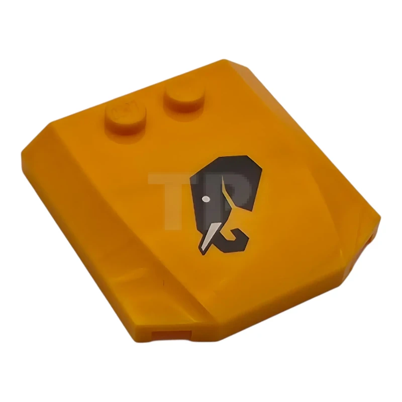 LEGO&reg; 45677pb173 -  - Wedge 4 x 4 x 2/3 Triple Curved with Black Elephant Head Profile with White Eye and Tusk Pattern