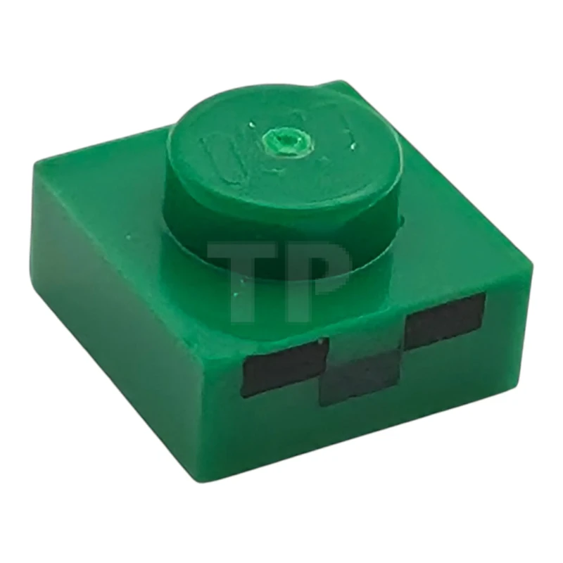 LEGO&reg;  - 3024pb034 - Plate 1 x 1 with 1 Dark Green and 2 Black Rectangles Pattern (Minecraft Micromob Zombie Face)