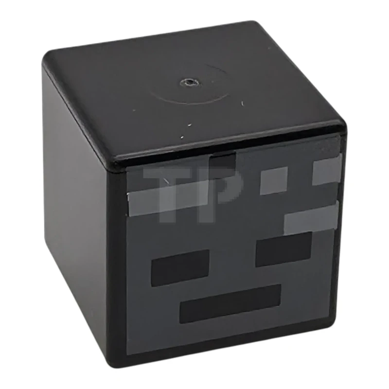 LEGO&reg; 6551212 - 19729pb010 - Minifigure, Head, Modified Cube with Pixelated Dark Bluish Gray Face with Eyes and Mouth Pattern (Minecraft Wither Skeleton)