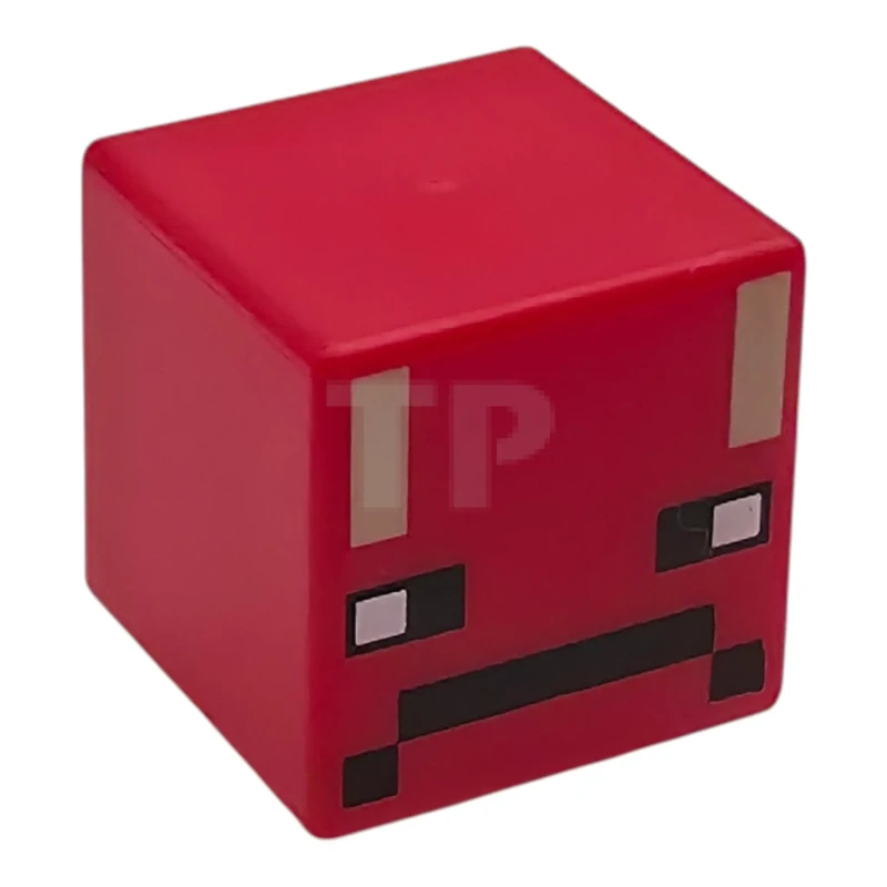 LEGO&reg;  - 19729pb111 - Minifigure, Head, Modified Cube with Pixelated Black and White Eyes and Mouth Frown and Tan Lines Pattern (Minecraft Strider)