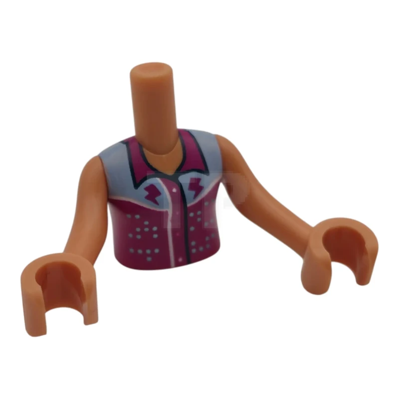 LEGO&reg;  - FTGpb573c01 - Torso Mini Doll Girl with Magenta Sleeveless Shirt, Collar and Lightning Bolts, Bright Light Blue Yoke Pattern, Nougat Arms with Hands