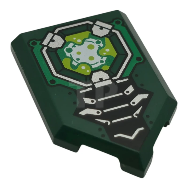 LEGO&reg;  - 22385pb394 - Carreau, modifié 2 x 3 Pentagonal avec armure argentée, noire et verte, Octogone avec cercle blanc, liquide de chaux et motif de bulles.
