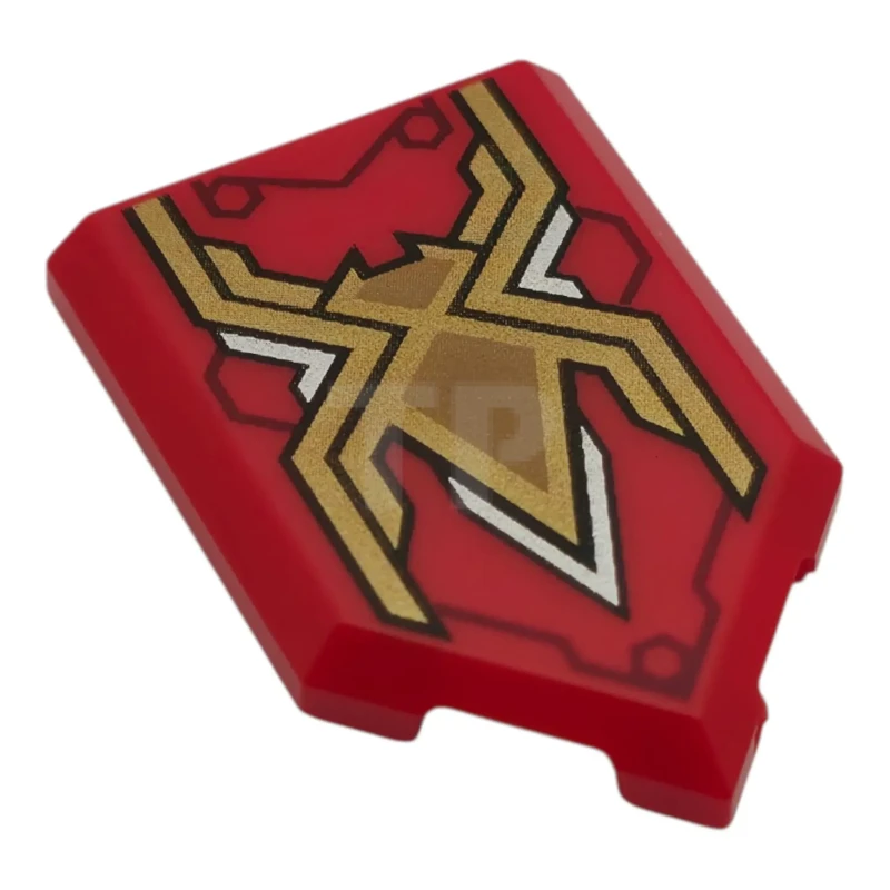 LEGO&reg;  - 22385pb393 - Carreau, modifié 2 x 3 Pentagonal avec motif d'araignée stylisée or, argent et nougat moyen et lignes rouge foncé.