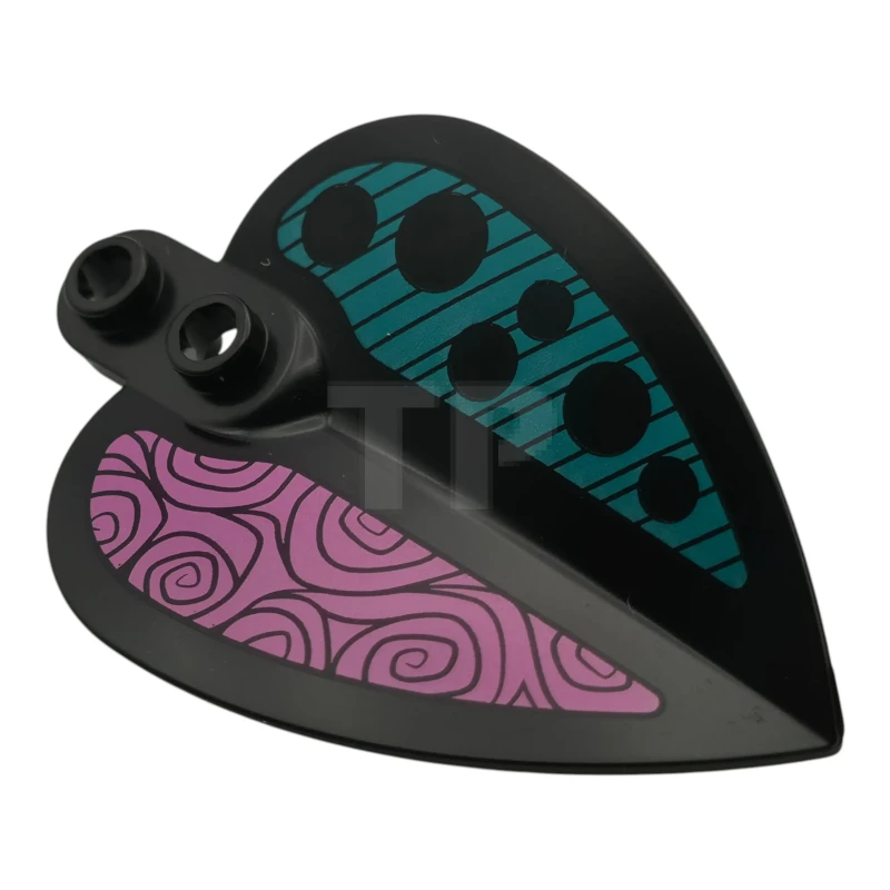 LEGO&reg;  - 7096pb02 - Piastra per piante, rotonda 1 x 2 con foglia appuntita con puntini e linee su sfondo turchese scuro e vortici su sfondo rosa scuro