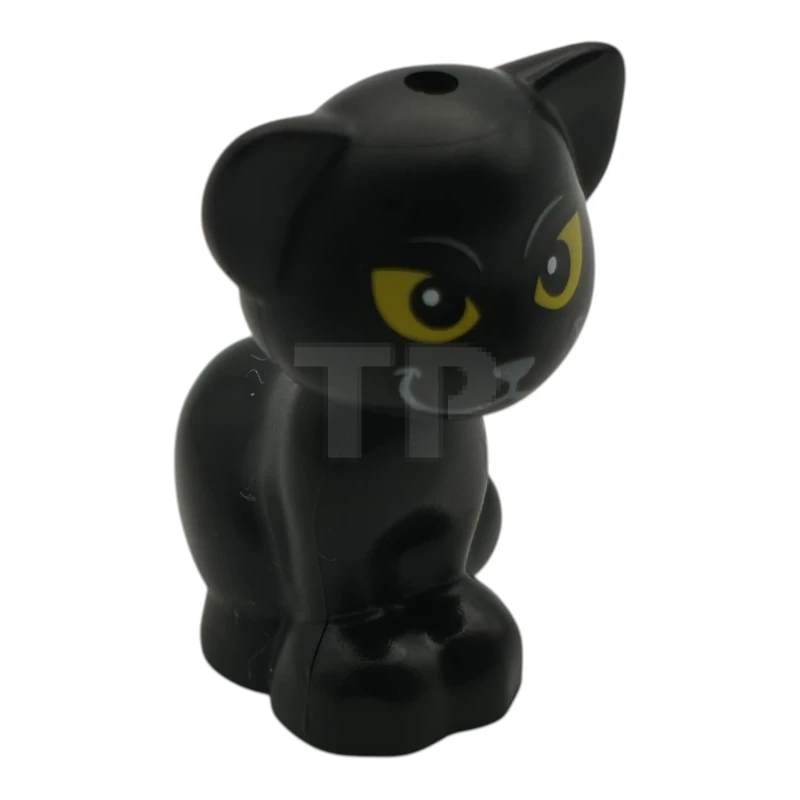 LEGO&reg;  - 11602pb18 - Cat, Mini Doll Style, Sitting with Yellow Eyes, Silver Mouth and Eyebrows Pattern