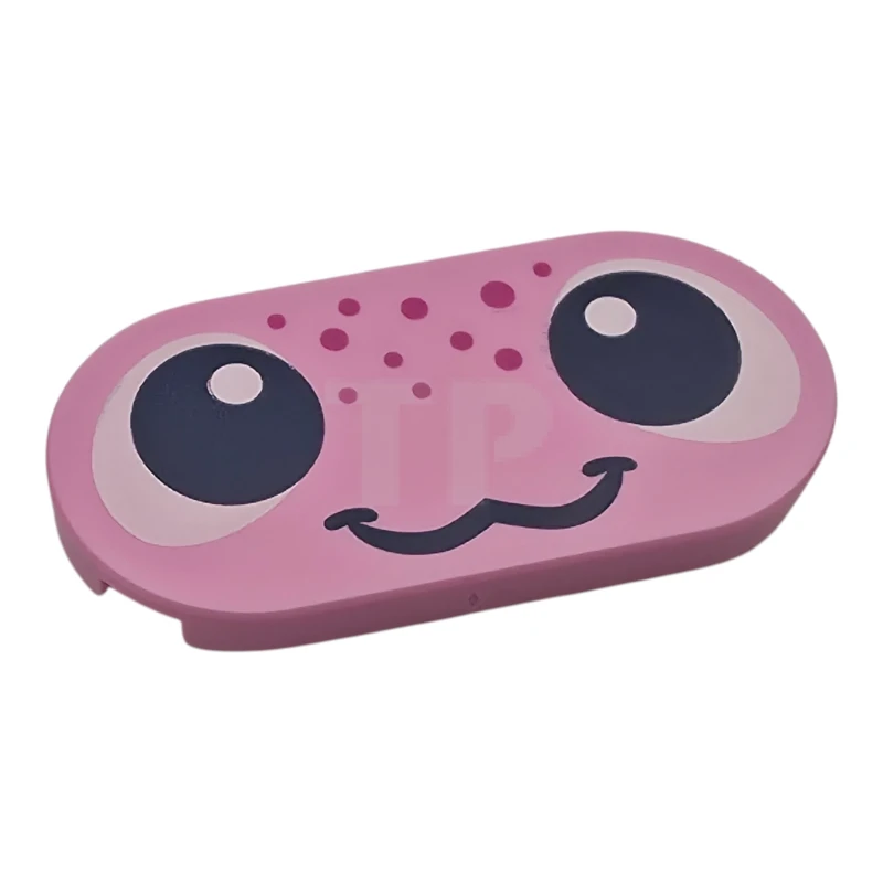 LEGO&reg;  - 66857pb119 - Fliese, rund, 2 x 4 oval, mit Gesicht, dunkelblauen und weißen Augen und einem Lächeln, dunkelrosa Fleckenmuster (Axolotl)