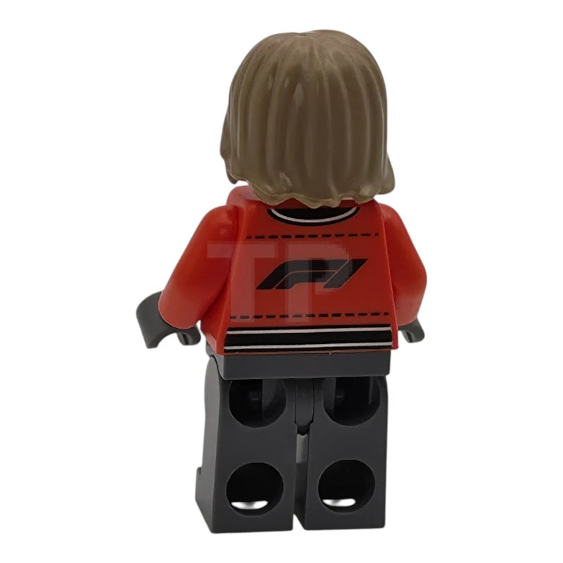 LEGO&reg; cty2000 Formula 1 Pit Crew Member - Female, Reddish Orange Racing Suit with Pockets, Dark Bluish Gray Legs, Dark Tan Tousled Hair