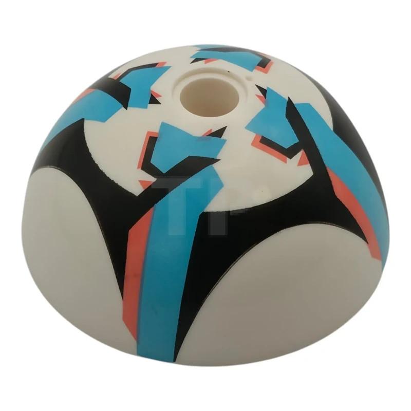 LEGO&reg;  - 8181pb01 - Cylinder Hemisphere 4 x 4 with Pin Hole with Black, Coral and Medium Azure Intersecting Geometric Shaped Soccer Ball / Football Pattern