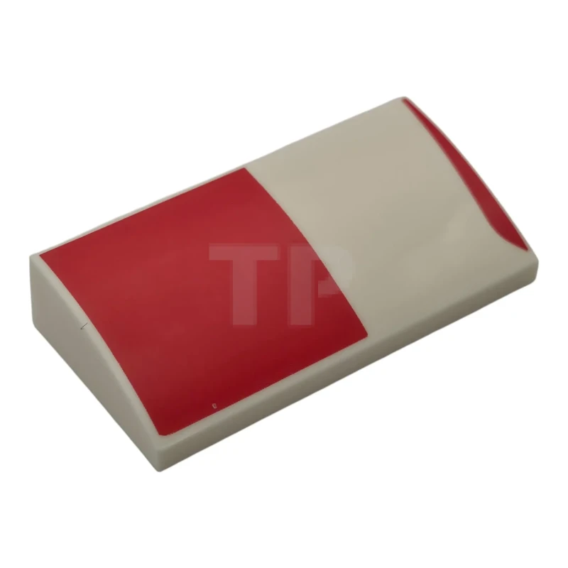 LEGO&reg;  - 88930pb213R - Slope, Curved 2 x 4 x 2/3 with Bottom Tubes with Red Square and Curved Line Pattern Model Right Side