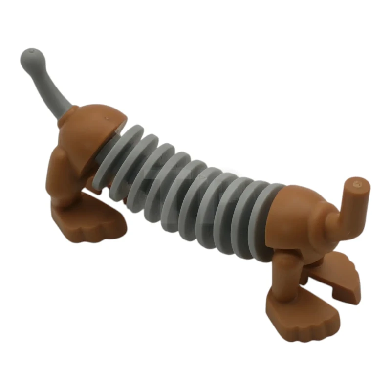 LEGO&reg;  - 114868pb01 - Dog Pull Toy Dachshund Body and Legs with Molded Light Bluish Gray Flexible Rubber Ribbed Midsection and Tail Pattern