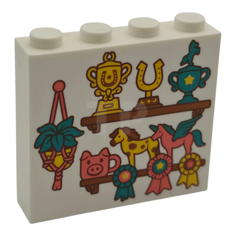 LEGO&reg;  - 49311pb060 - Brick 1 x 4 x 3 with Shelves, Trophies, Pig, Horses and Hanging Plant Pattern