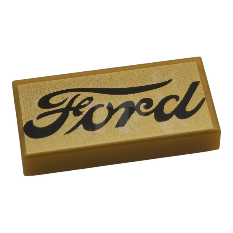 LEGO&reg; 6615520 - 3069pb1487 - Tile 1 x 2 with Black Classic 'FORD' Logo Font on Metallic Gold Surface Pattern