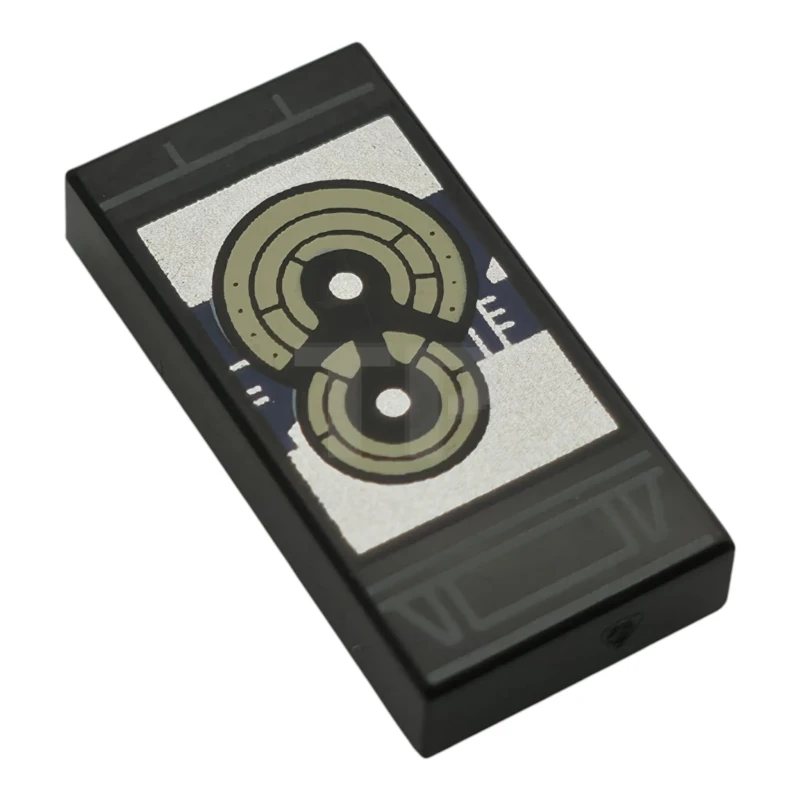 LEGO&reg; 6560147 - 3069pb1417 - Tile 1 x 2 with Data Cartridge with Light Bluish Gray Case, Silver and Dark Blue Computer Chip and Tan Disc Circles Pattern (Death Star Plans)
