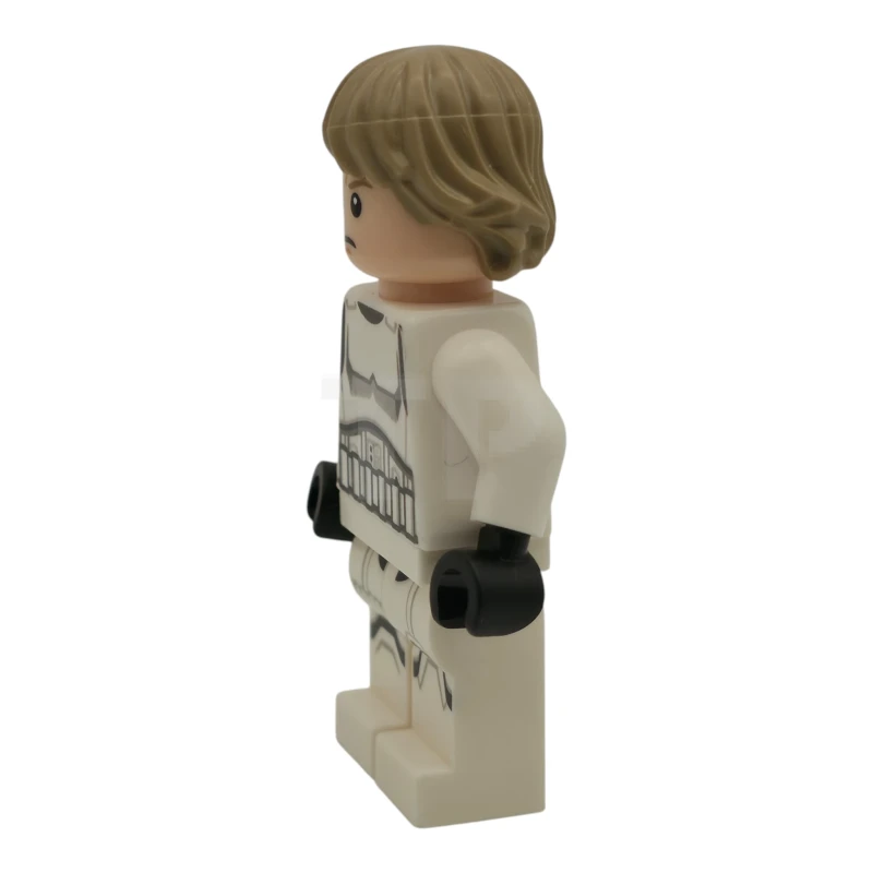 LEGO&reg; sw1460 Luke Skywalker - Completo da Stormtrooper, gambe stampate, capelli scuri e abbronzati, sorriso con piega / cipiglio