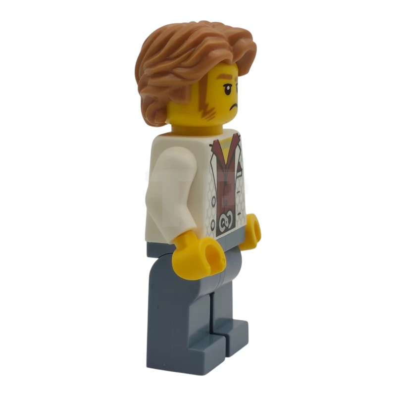 LEGO&reg; cty1986 Polizei – Stadtbandit: Mann, weißes Unterhemd, mittelbraunes, welliges Haar, Koteletten, orangefarbene Brille