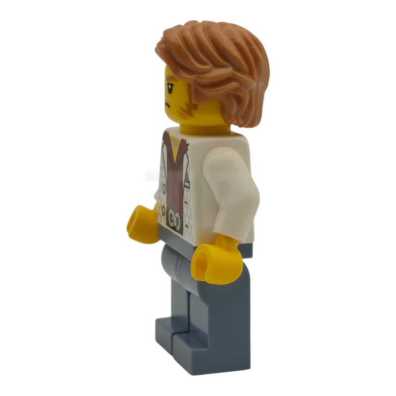 LEGO&reg; cty1986 Polizei – Stadtbandit: Mann, weißes Unterhemd, mittelbraunes, welliges Haar, Koteletten, orangefarbene Brille
