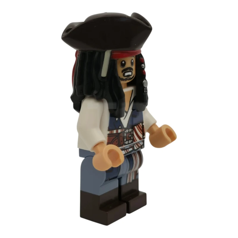 LEGO&reg; poc044 Captain Jack Sparrow - White Shirt, Dark Blue Plain Vest, Dark Brown Boots, Tricorne