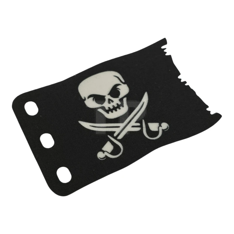 LEGO&reg; 6595022 - 112558 - Drapeau en tissu 7 x 5, bords dentelés, avec un motif de crâne et de sabres croisés (Jolly Roger) des deux côtés