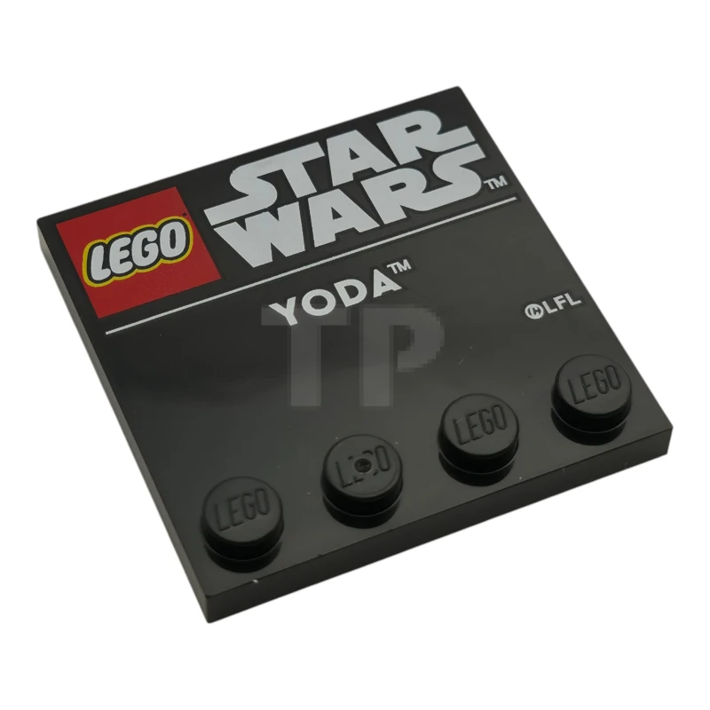 LEGO&reg;  - 6179pb280 - Baldosa, modificada 4 x 4 con tachuelas en los bordes, con el logotipo de LEGO Star Wars y el motivo «YODA» en blanco