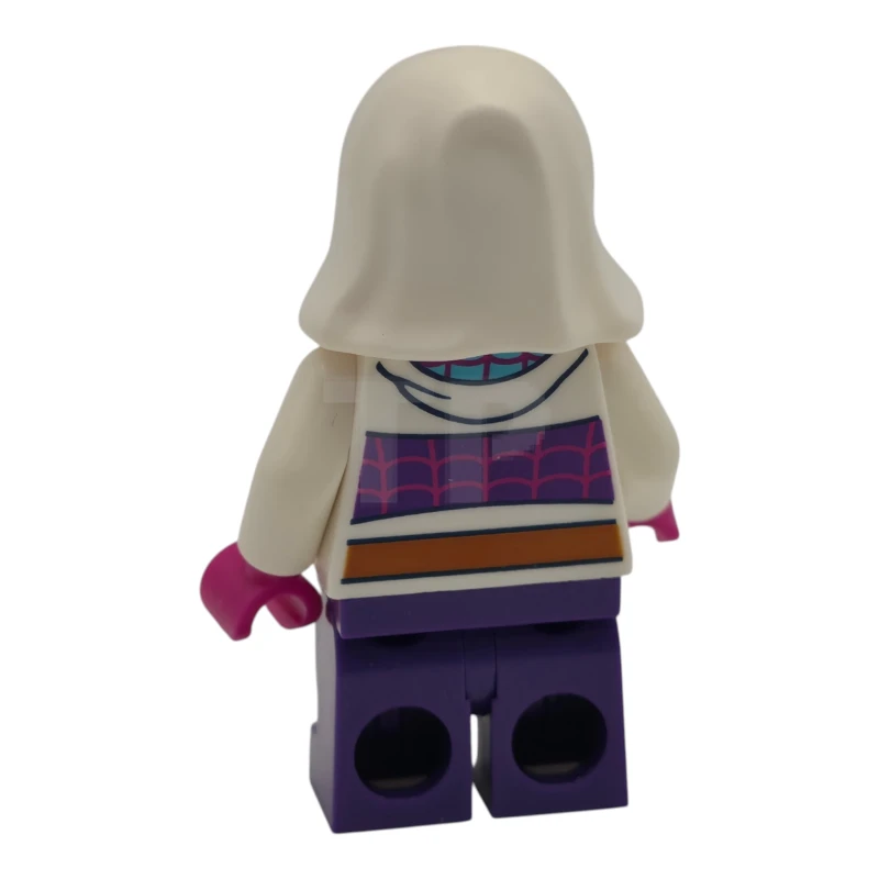 LEGO&reg; sh1117 Ghost-Spider (Gwen Stacy) - Dark Purple Medium Legs, White Hood, Medium Azure Spider Logo, Dark Orange Belt