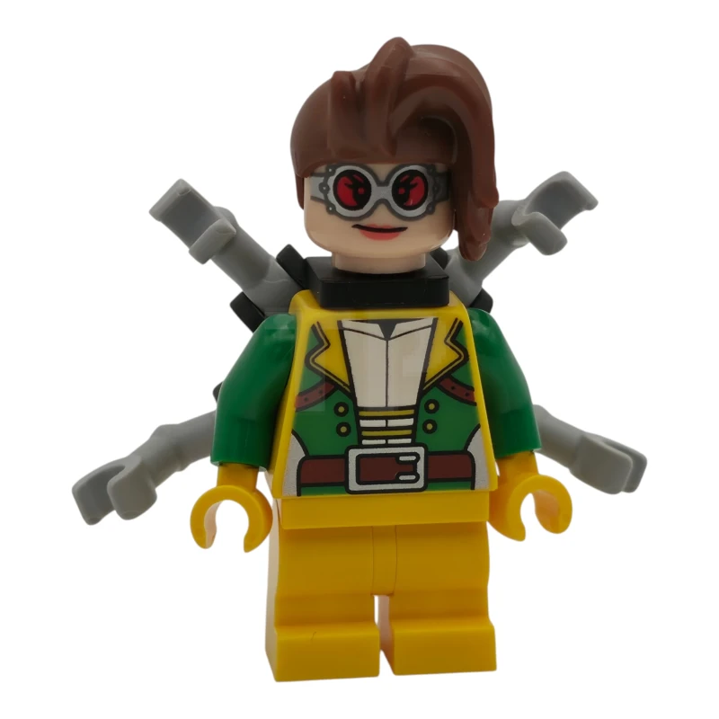 LEGO&reg; sh1118 Doc Ock - Female, Medium Legs, Green Open Jacket, Round Goggles, Light Bluish Gray Arms