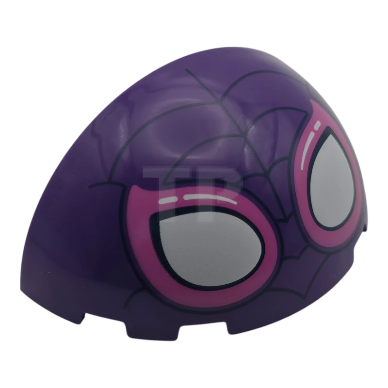LEGO&reg;  - 7202pb02 - Windscreen 3 x 6 x 2 1/3 Quarter Sphere with Dark Blue Webbing, Large White Eyes with Dark Pink Contours Pattern (Ghost-Spider Face)