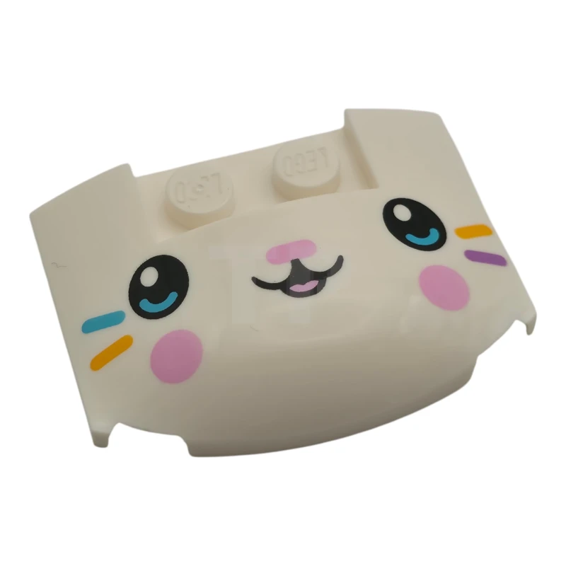 LEGO&reg;  - 93604pb024 - Wedge 3 x 4 x 2/3 Triple Curved with Black Eyes, Bright Pink Nose and Cheeks, Bright Light Orange, Medium Azure, and Medium Lavender Sprinkles Pattern (Cakey)