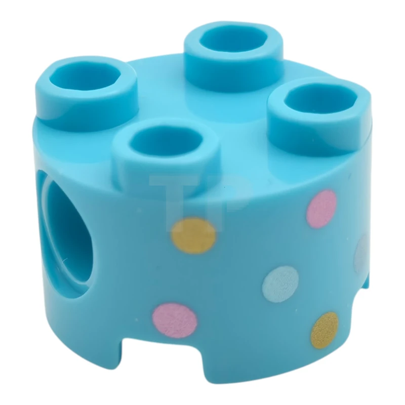 LEGO&reg; 6584810 - 17485pb023 - Brick, Round 2 x 2 with Pin Holes with Gold, Metallic Pink, and Metallic Light Blue Spots Pattern