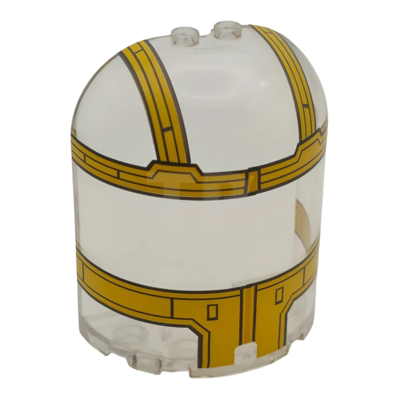 LEGO&reg; 6605472 - 67950pb02 - Cylinder Half 3 x 6 x 6 Closed on Top with 2 Studs with Yellow SW The Razor Crest Canopy Pattern