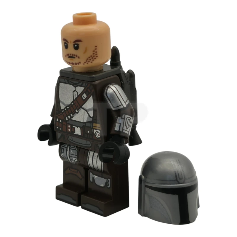 LEGO&reg; sw1519 The Mandalorian / Din Djarin / 'Mando' - Silver Beskar Armor, Jetpack, Printed Head, Reddish Brown and Dark Silver Knee Pads