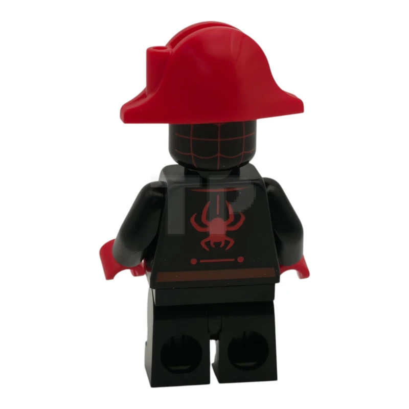 LEGO&reg; sh1110 Spider-Man (Miles «Spin» Morales) - Piernas negras medianas, logotipo de la araña rojo, sombrero de pirata
