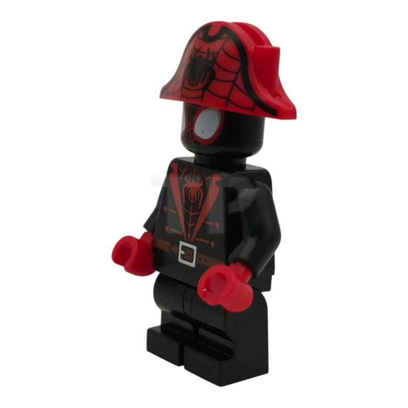 LEGO&reg; sh1110 Spider-Man (Miles «Spin» Morales) - Piernas negras medianas, logotipo de la araña rojo, sombrero de pirata