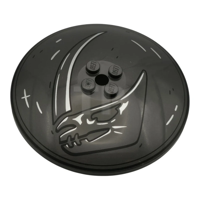 LEGO&reg;  - 3961pb23 - Dish 8 x 8 Inverted (Radar) - Solid Studs with SW Beskar Rondel with Silver and Black Mudhorn Signet Pattern