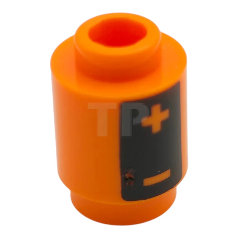 LEGO&reg;  - 3062pb090 - Mattone rotondo 1 x 1 con i simboli + e - su pannello nero, motivo a batteria