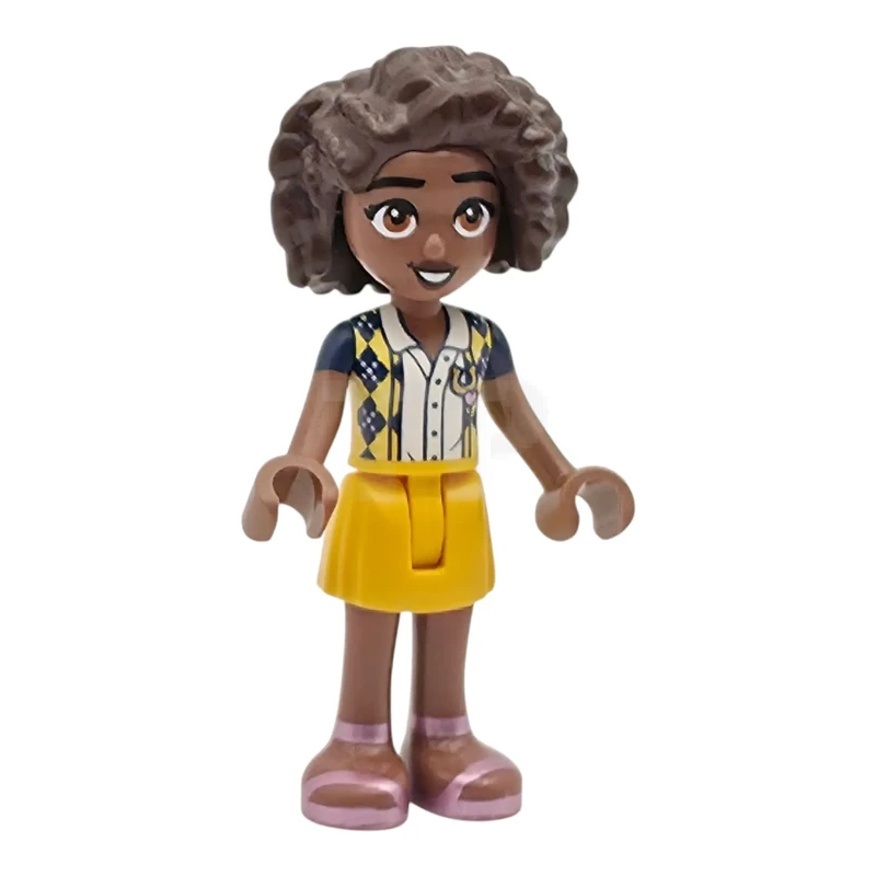 LEGO&reg; frnd609 Friends Aliya - Dark Blue Vest with Diamonds over White Blouse, Yellow Skirt, Metallic Pink Sandals