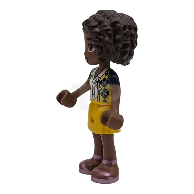 LEGO&reg; frnd609 Friends Aliya - Dark Blue Vest with Diamonds over White Blouse, Yellow Skirt, Metallic Pink Sandals