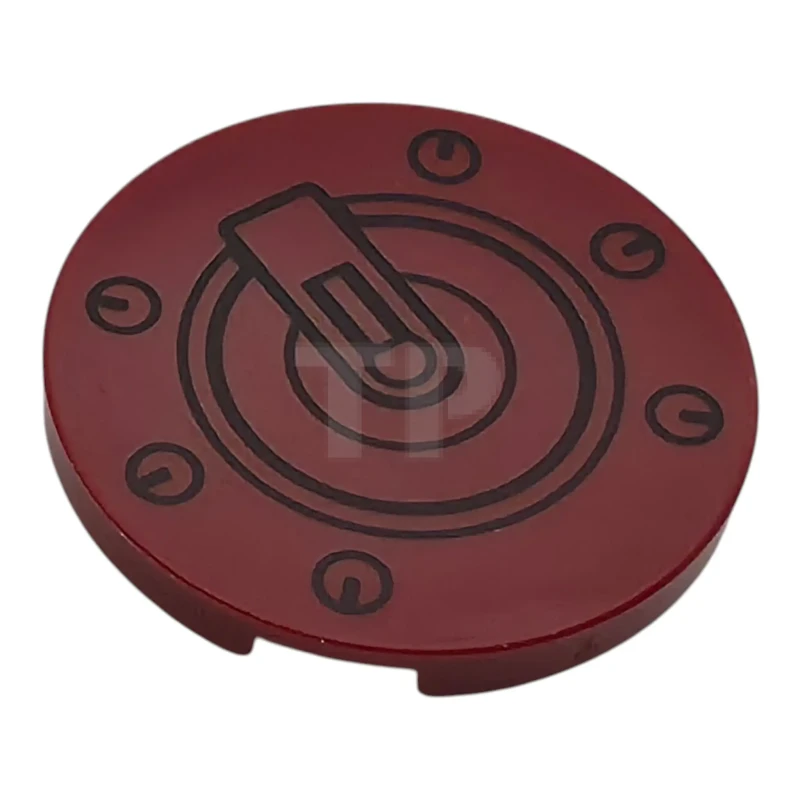 LEGO&reg; 6586345 - 67095pb122 - Tile, Round 3 x 3 with Black Mechanical Joint with Concentric Circles, Central Pivot Arm and Bolts Pattern
