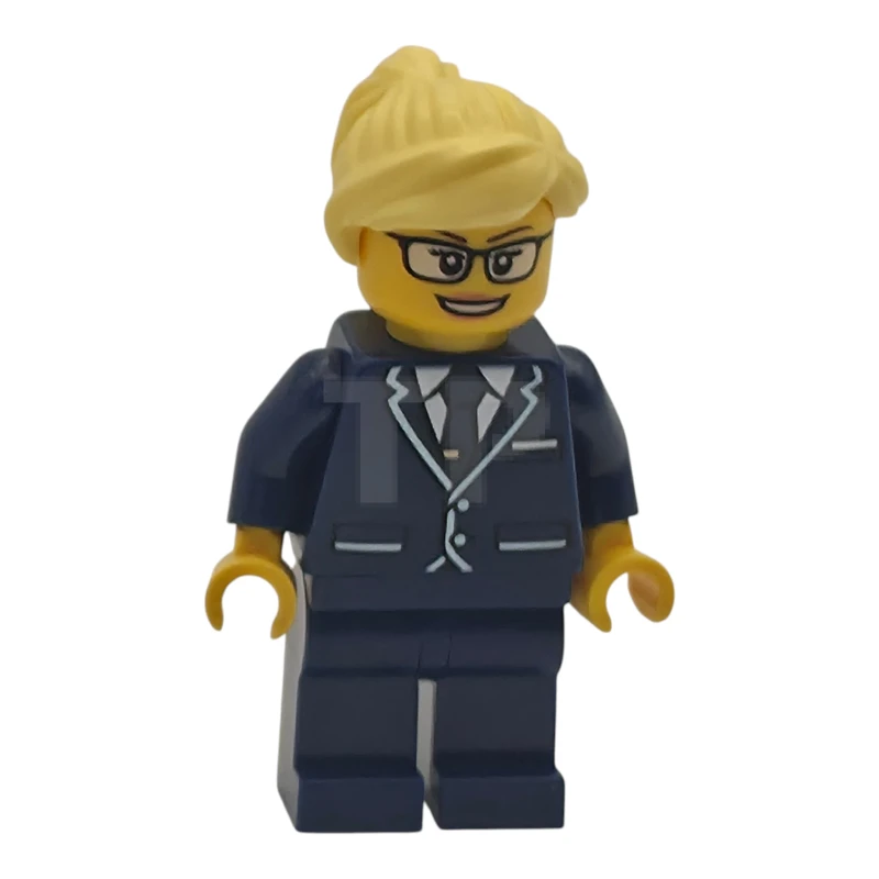 LEGO&reg; cty2008 Passenger Plane Pilot - Female, Dark Blue Suit with Tie, Bright Light Yellow Ponytail