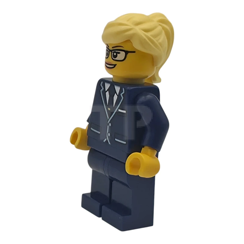 LEGO&reg; cty2008 Passenger Plane Pilot - Female, Dark Blue Suit with Tie, Bright Light Yellow Ponytail