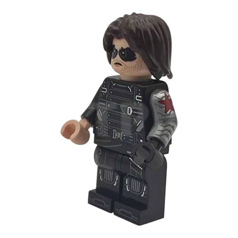 LEGO&reg; sh1132 Winter Soldier - Dark Brown Hair, Black and Light Nougat Hands