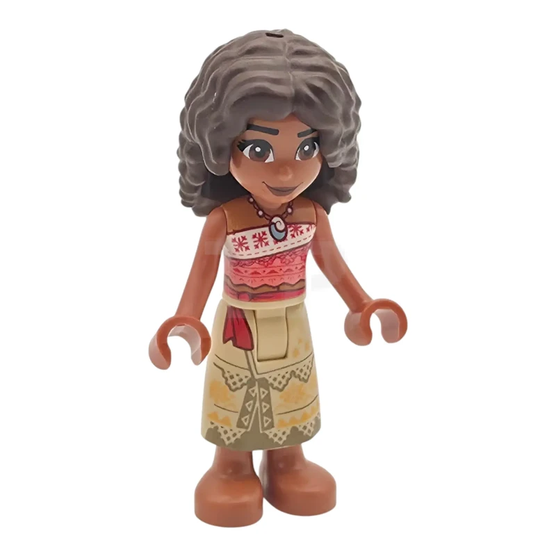 LEGO&reg; moa011 Moana (Sienna) - Mini Doll, Coral and White Strapless Top, Tan Long Skirt with Dark Tan Hems, Dark Brown Hair Long Full Curly