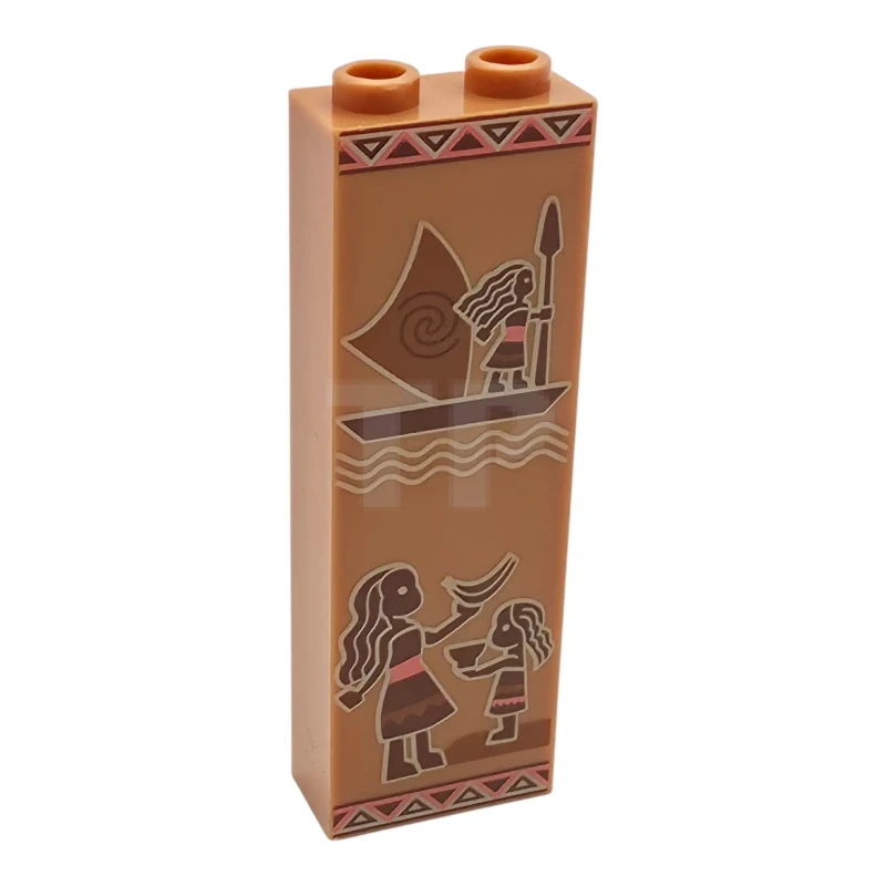 LEGO&reg; 6612671 - 2454pb328R - Brick 1 x 2 x 5 with Wall Decoration with Polynesian Tribal Stripes, Moana and Simea, Canoe with Sail, Banana and Cup Pattern