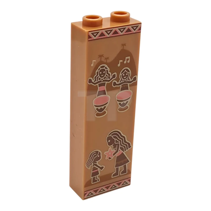 LEGO&reg; 6612672 - 2454pb328L - Brick 1 x 2 x 5 with Wall Decoration with Polynesian Tribal Stripes, Moana and Simea playing Djembe, Music Notes and Star Pattern